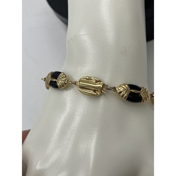 Swarovski Signed Vintage Swan Gold Tone Jet Black and Clear Lucite Bracelet - Picture 6 of 15